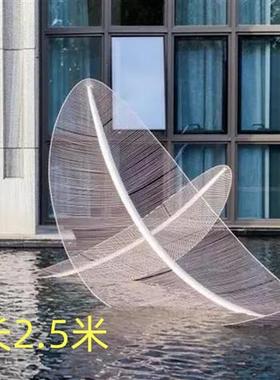 不锈钢镂空树叶雕塑立体金属叶子房地产别墅酒店镜面拉丝植物摆件