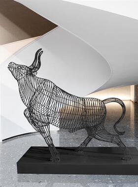 售楼部酒店室内铁艺不锈钢镂空牛雕塑商场摆件工艺品装饰小品定制