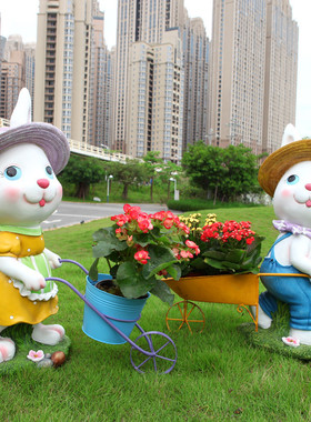 户外花园景观小品装饰兔子花盆幼儿园草坪摆件卡通动物售楼处雕塑