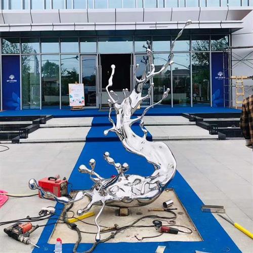 户外不锈钢雕塑镜面水滴浪花厂家定制园林景观小区喷泉摆件