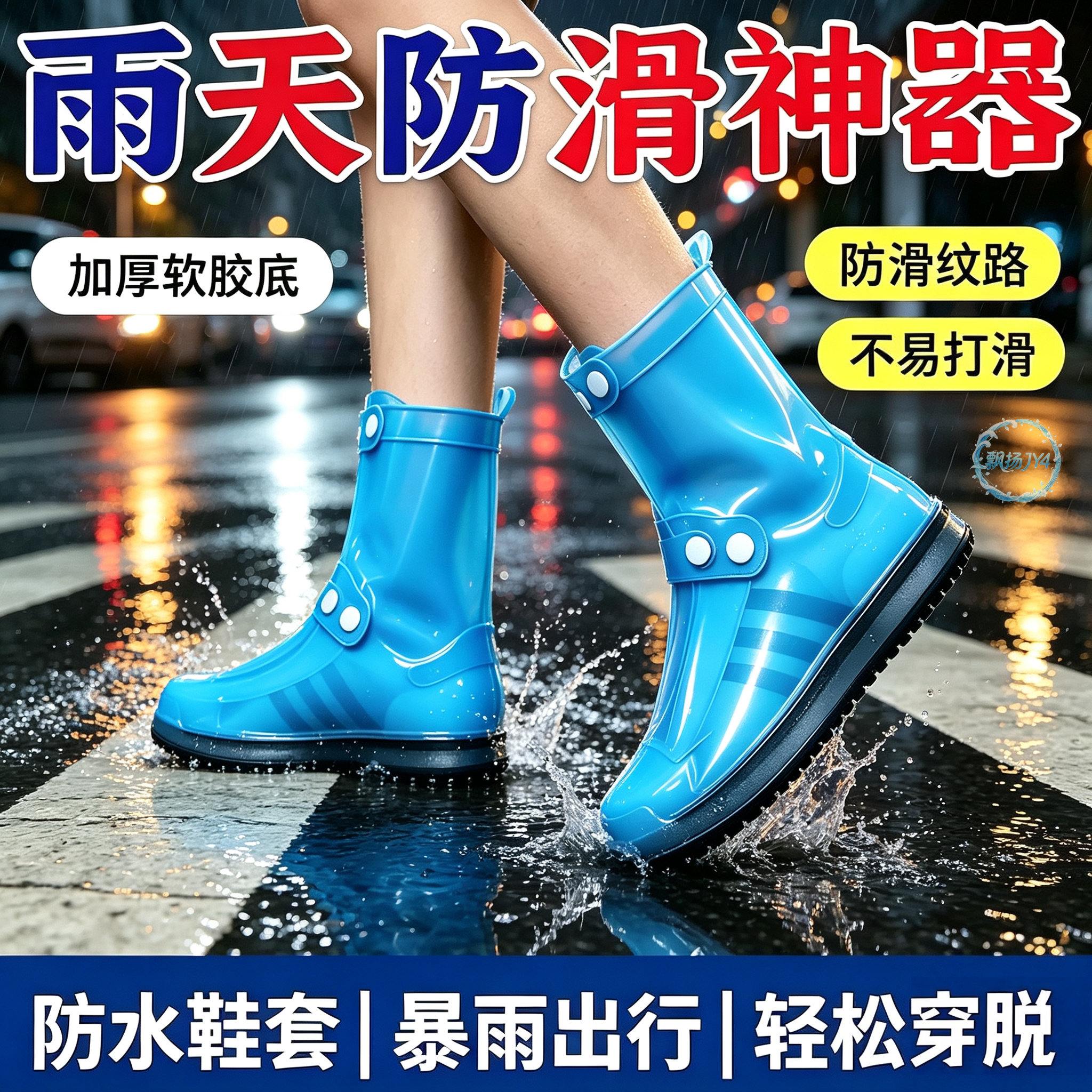 双排扣雨鞋防水高筒一体成型雨靴加厚防滑底户外工地男女防雨胶鞋
