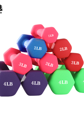 哑铃包胶女士男士通用小哑铃2KG 3LB4磅浸塑哑铃家用健身器瘦手臂