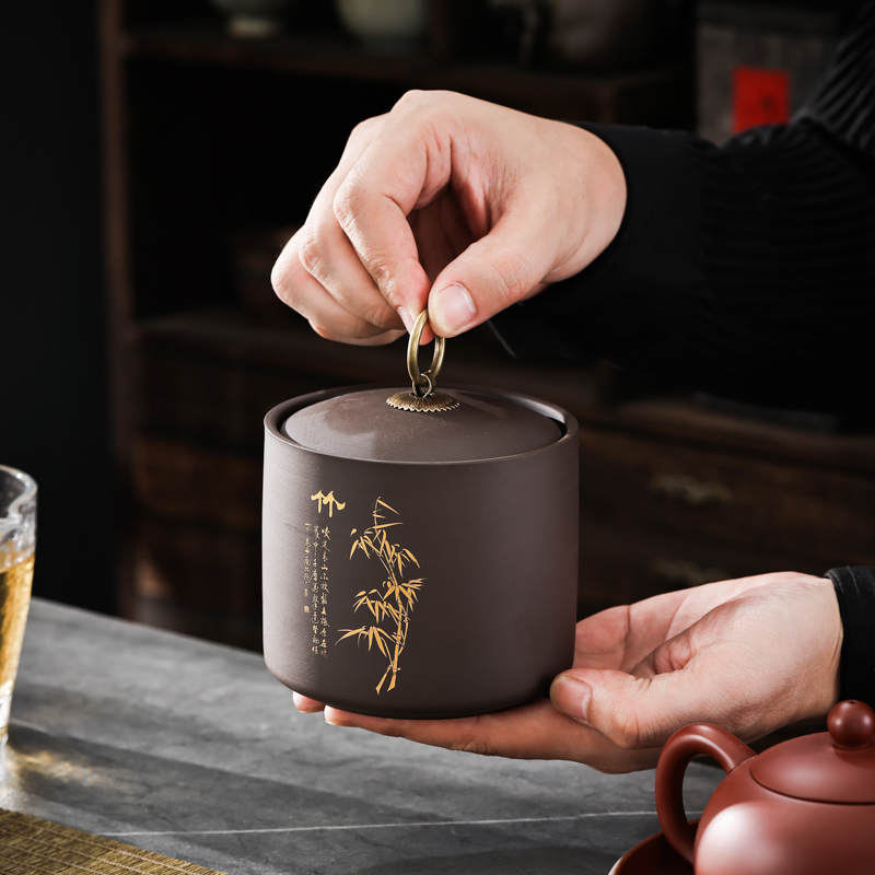 紫砂茶叶罐小号陶瓷密封罐50克装红茶普洱茶醒茶罐随身便携小罐子