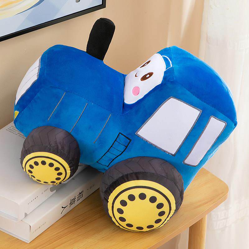 创意蓝色卡通拖拉机汽车毛绒玩具抱枕可爱玩偶儿童生日礼物男孩子