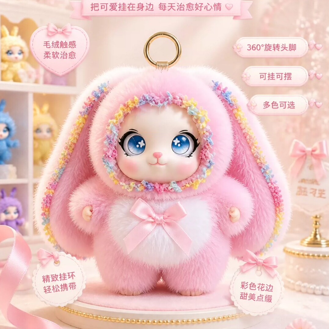 粉色小兔子掌中宝毛绒包挂件可爱大耳朵兔卡通精致娃娃挂饰钥匙扣图片
