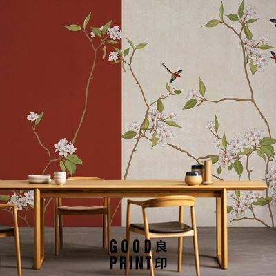 良印新中式简约墙纸卧室床头背景花鸟壁纸客厅电视背景墙定制壁画