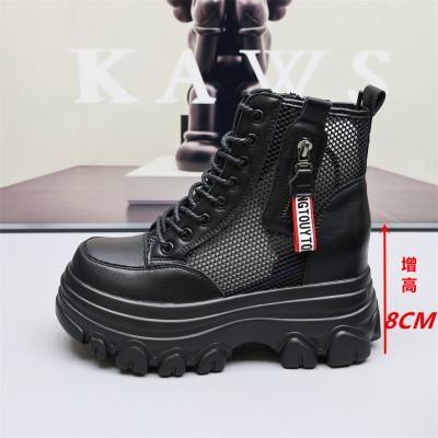 2025新款厚底镂空马丁靴女2025年夏季新款内增高8cm透气短靴网靴