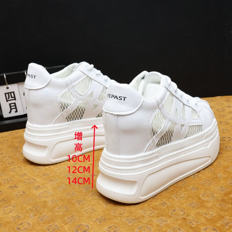 女款内增高10/12CM透气小白鞋