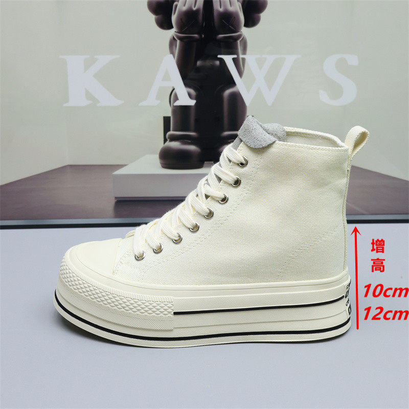 帆布鞋女2025夏高帮鞋子隐形内增高女鞋10-12cm厚底小个子矮子乐