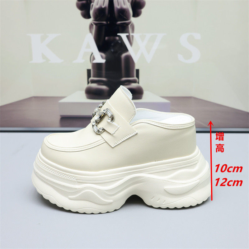 包头小白半拖鞋女12cm2026夏外穿凉拖厚底小个子内增高懒人拖10cm