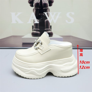 包头小白半拖鞋女12cm2026夏外穿凉拖厚底小个子内增高懒人拖10cm