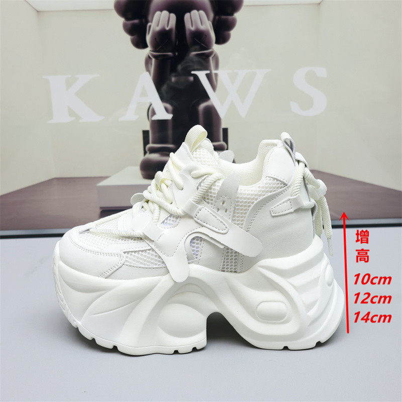白色老爹鞋女鞋子12cm2026夏新款厚底增高14cm运动小白鞋透气网面