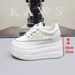 12cm小个子内增高小白鞋女2025新款透气网面厚底配裙子休闲板鞋夏
