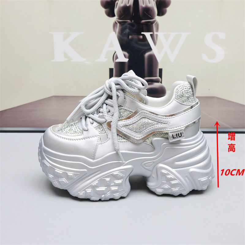 2025新款厚底老爹鞋女款夏季新款水钻时尚内增高女鞋10cm运动休闲
