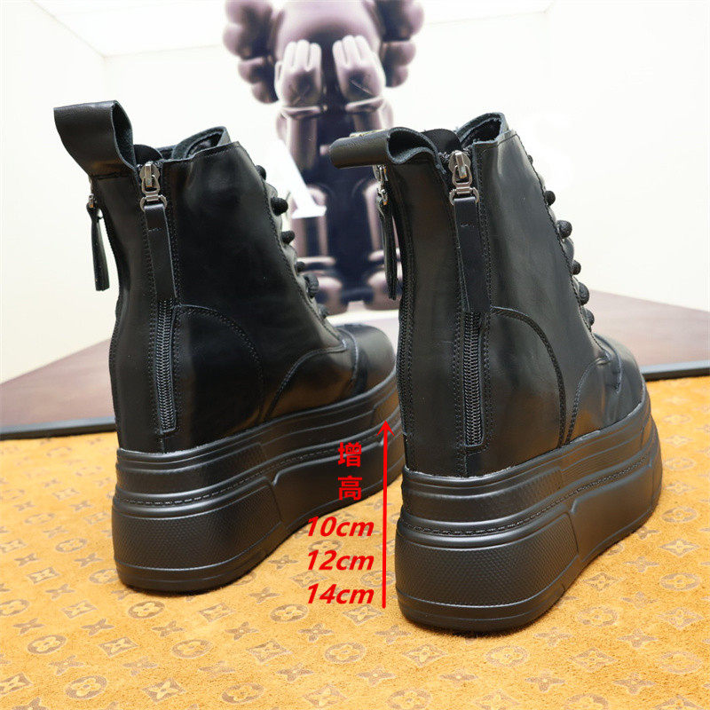 英伦风厚底马丁靴女冬季加绒保暖高跟短靴小个子增高12cm黑色靴子