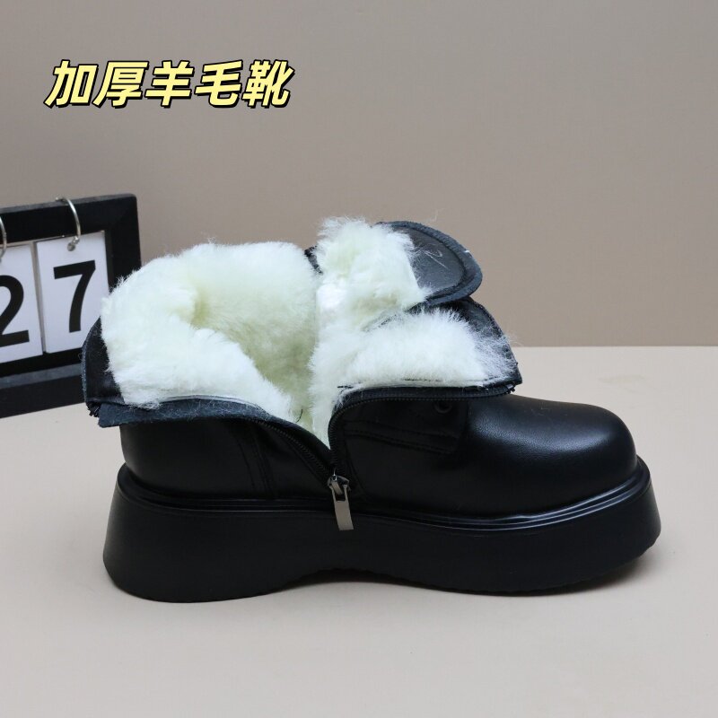 女款羊毛加绒防滑软底马丁靴