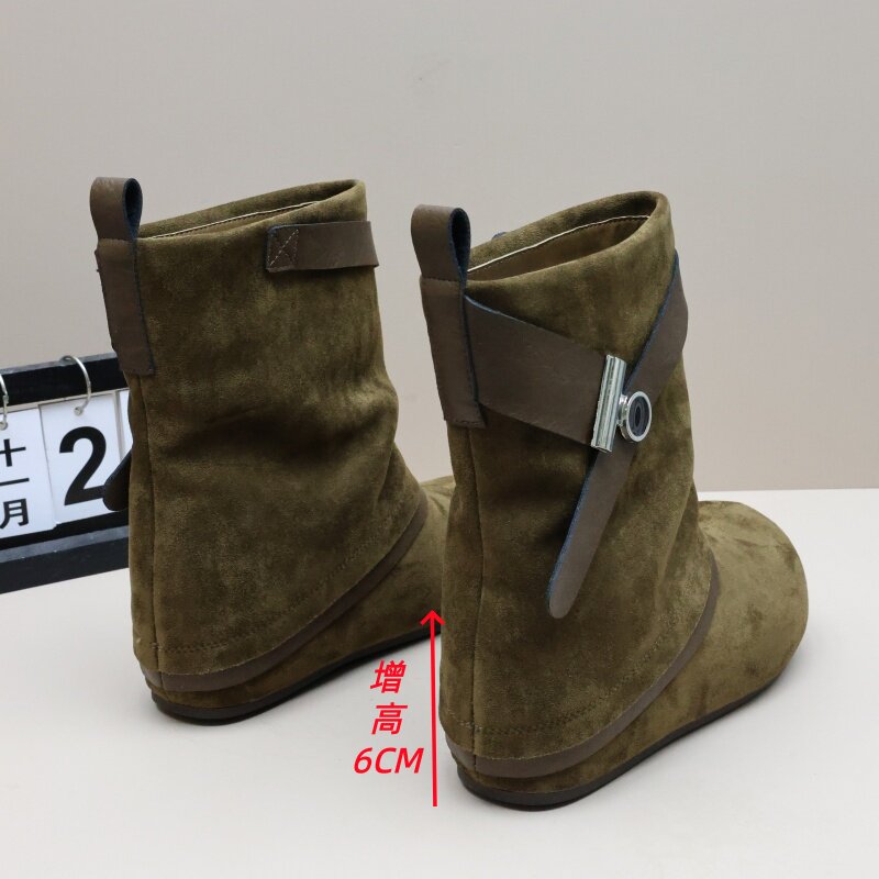 复古皮带扣内增高6cm堆堆靴女