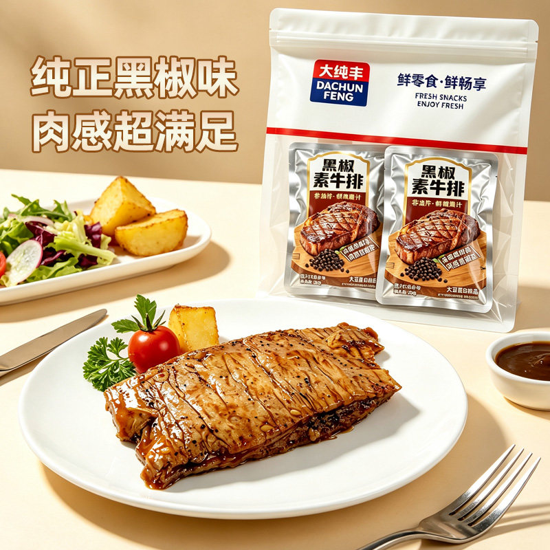 大纯丰黑椒素牛排手撕素肉豆干制品麻香辣味素食零食休闲小吃食品