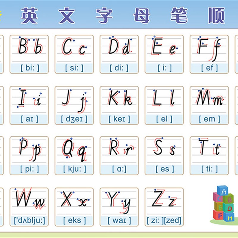 英语26个字母音标卡书u写规范早教启蒙贴纸卡片墙贴