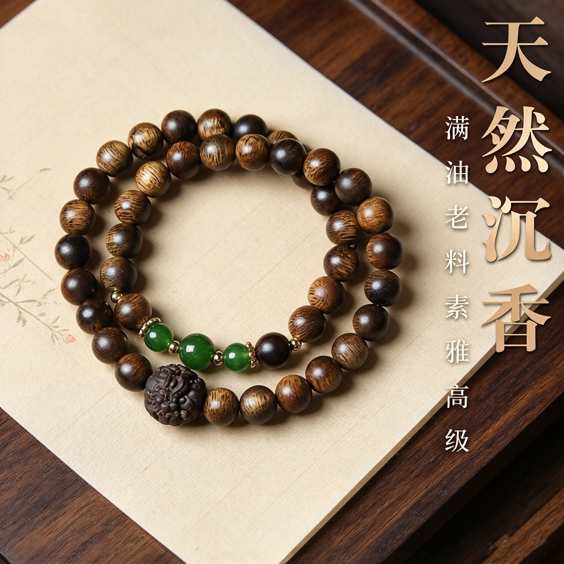 天然奇楠沉香双圈手串男款招财貔貅多宝佛珠转运珠手链送女友礼物