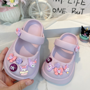 女童洋气凉拖鞋外穿2026新款女孩夏季儿童紫色玛丽珍洞洞鞋女款女