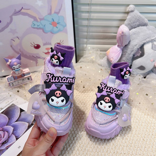 女童紫色运动鞋高颜值冬季加绒加厚二棉鞋儿童轻便老爹鞋软底女款