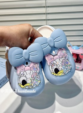 女童卡通可爱蓝色洞洞鞋包头儿童户外夏款凉拖鞋外穿防滑小孩宝宝