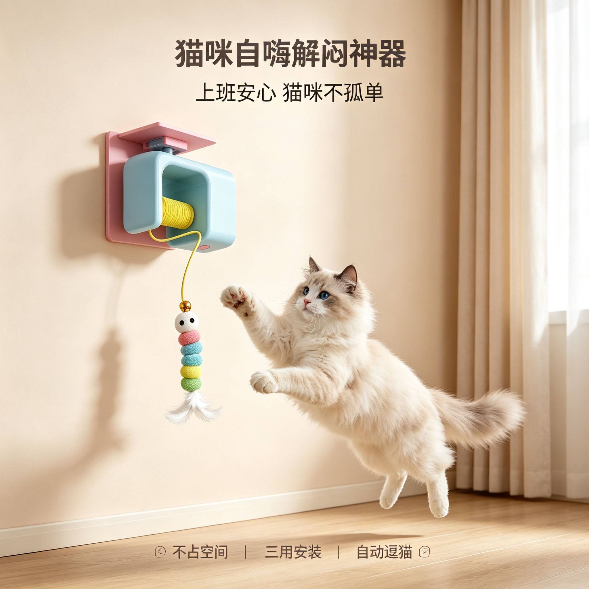 猫玩具智能电动球可伸缩自动升降逗猫棒挂门小猫咪玩具自嗨解闷
