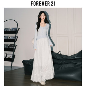 长白糕Forever21巨好看ins蕾丝提花半身裙女白色高