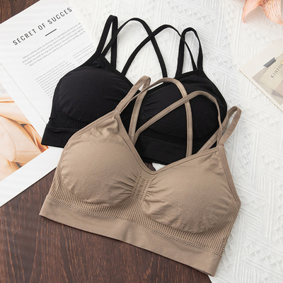 大码内衣女胖mm纯棉聚拢无钢圈性感一体式无痕薄款交叉美背文胸罩