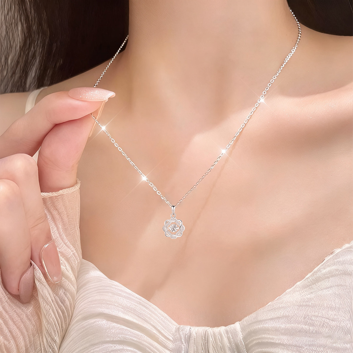 八芒星项链女款999纯银高级感小众轻奢锁骨链毛衣链送女友；礼物