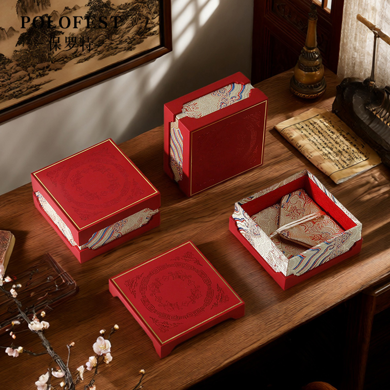 POLOFEST中国风黄金手镯收纳盒高档精致带首饰袋天地盖文玩手串盒