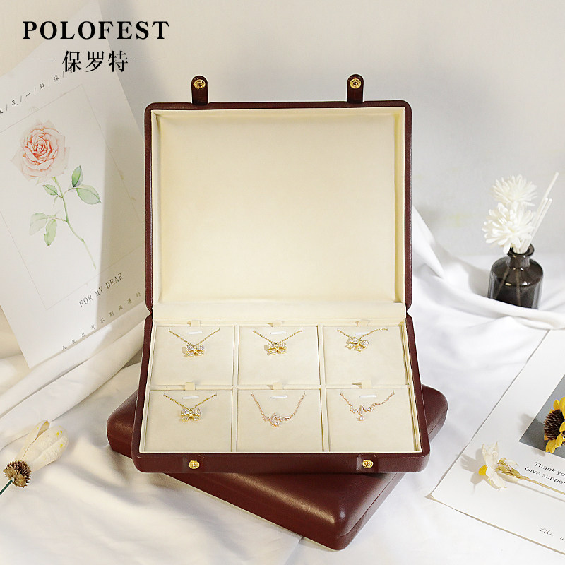 真皮项链收纳盒高端奢华欧式皇家蓝宝石红宝石珠宝首饰戒指收纳盒