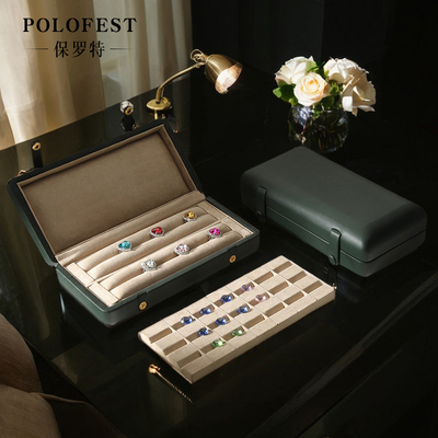 POLOFEST真皮羊皮戒指收纳盒轻奢高档宝石彩宝钻石首饰裸钻收纳盒