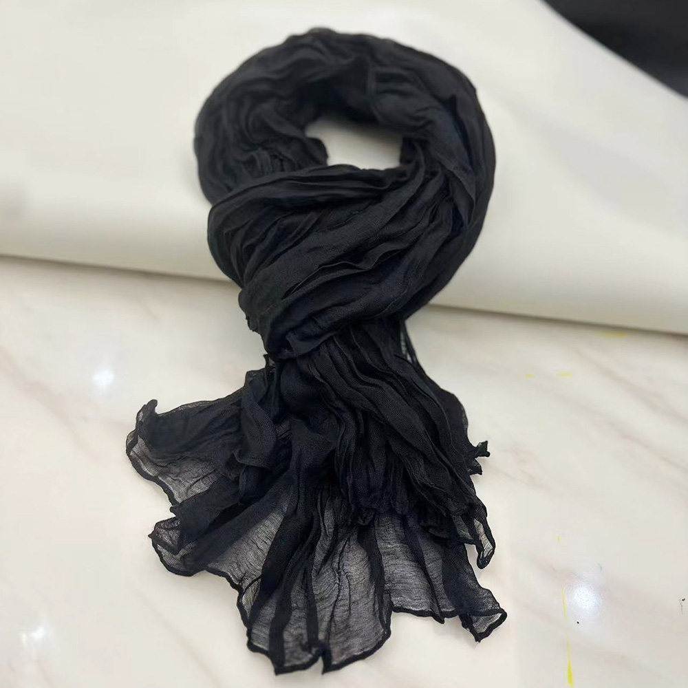 纯色棉麻围巾自然褶皱文艺范女薄披肩秋冬怀旧色纱巾休闲披肩两用