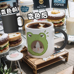 猫咪青蛙小狮子头套呆萌趣味变色杯大容量纪念品马克杯子陶瓷水杯