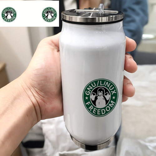 程序员LINUX GUN 操作系统企鹅安全男孩儿童骑行304不锈钢保温杯