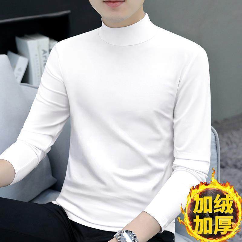皮尔卡丹半高领男士长袖t恤春秋冬季新款加绒加厚内搭秋衣打底衫