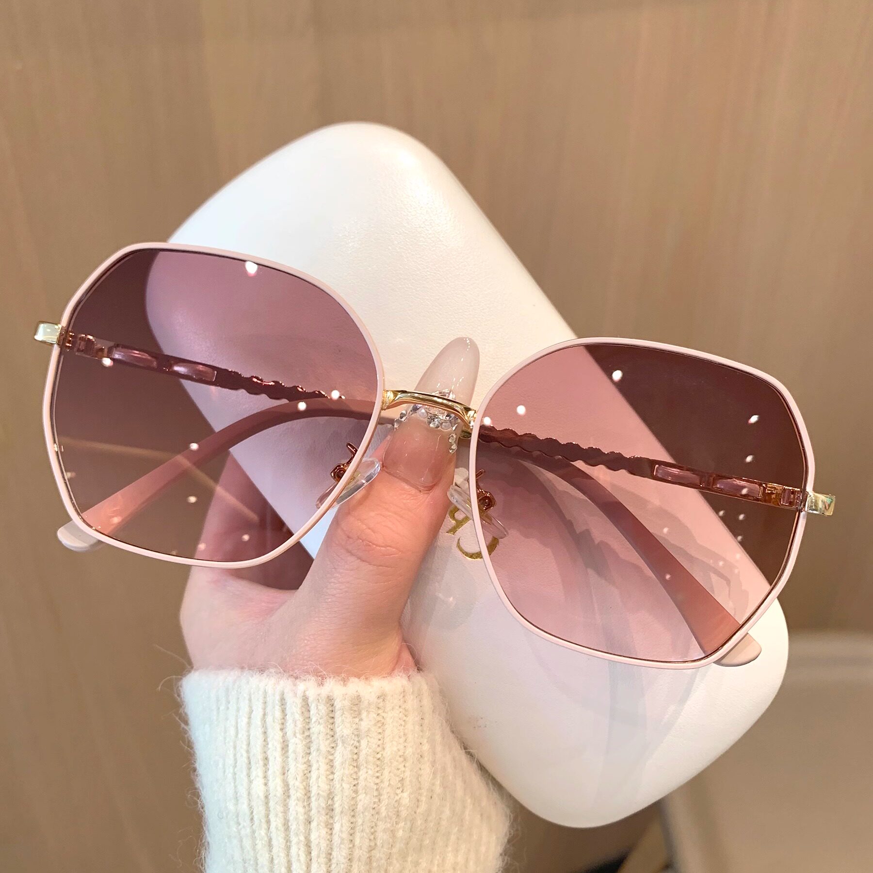 2025新款韩系墨镜女金属多边形浅色太阳眼镜高级感遮阳防紫外线潮