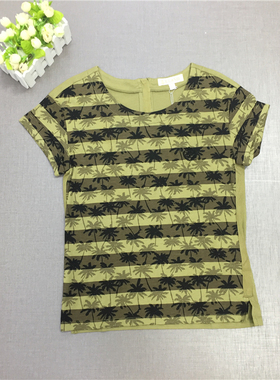 大牌正品清仓依恋EERA68901I夏季椰树印花短袖T恤女显瘦圆领上衣