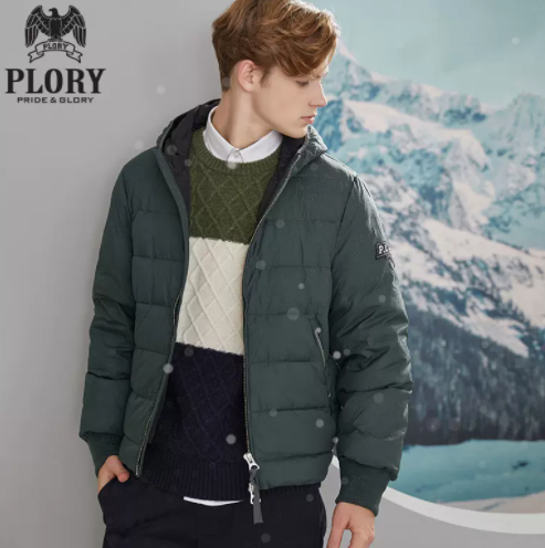 情侣款PLORY韩版潮牌流行连帽短款羽绒服男女POJD88V003