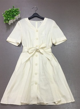 7爆价大牌P家正品PROW93702Q夏季法式优雅V领收腰显瘦连衣裙女