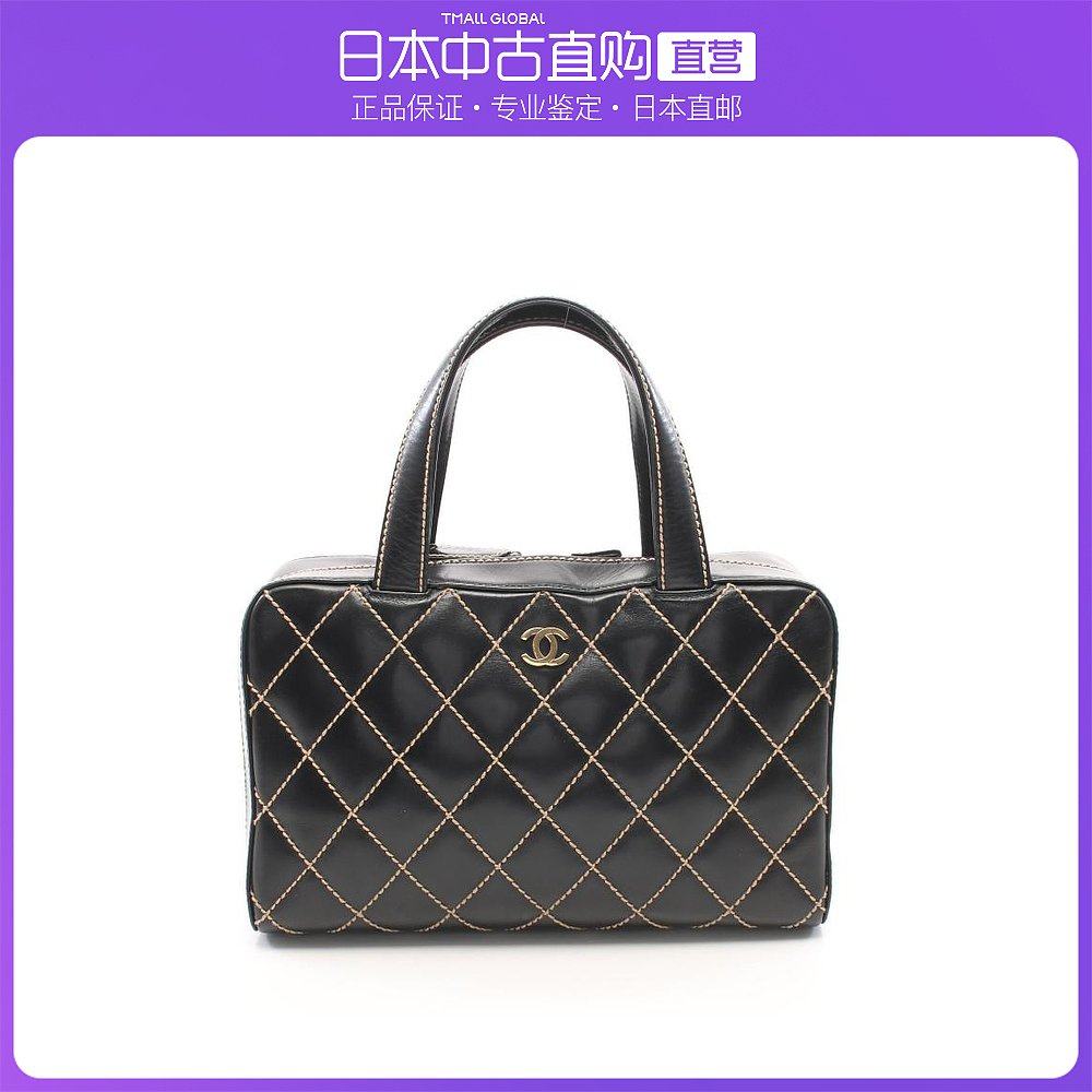 日本直邮中古CHANEL香奈儿[B]9.0新粗缝纹真皮手提包黑色