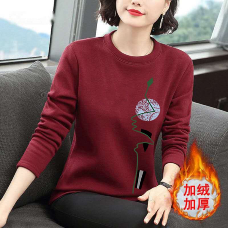 字母宽松妈妈上衣加绒加厚打底衫