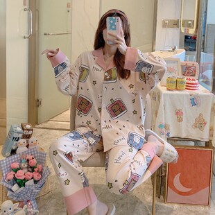 宁顺家居服品牌大厂夏季牛奶丝长袖睡衣女士家居服 6117