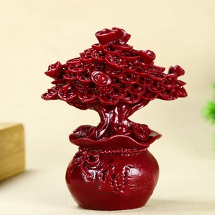 原矿天然朱砂紫金砂摇钱树发财树摆件车载家居装 饰旺财品