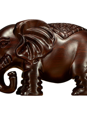 木雕大象摆件一对木质家居客厅玄关装饰品黑檀手工实木雕刻工艺i.