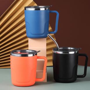 304不锈钢防摔水杯儿童杯子家用带盖口杯喝水马克杯咖啡茶杯冰杯