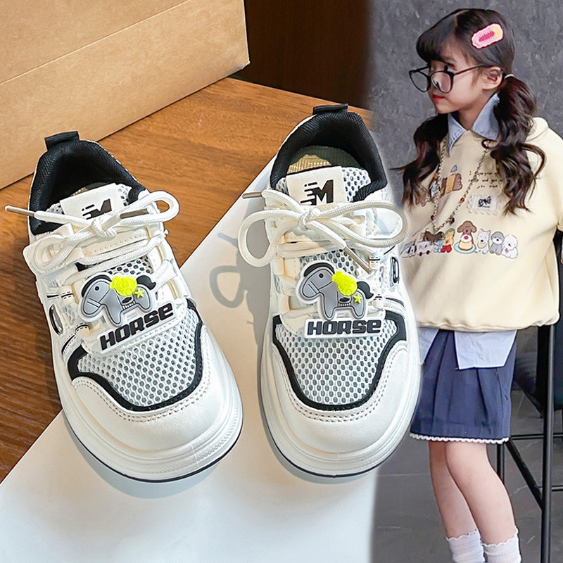 女童单网魔术贴运动鞋夏季透气儿童网面小白鞋卡通百搭休闲鞋童鞋