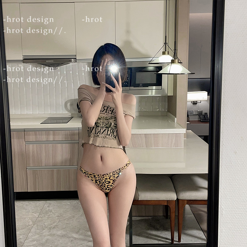 性感豹纹无痕裸感高开叉包臀内裤